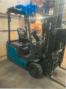 4000 lb. BYD #ECB18-3W, 3-wheel electric forklift, 24" load center, LiFePO4 battery, AC drive, 41.3" width