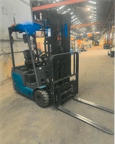 4000 lb. BYD #ECB18-3W, 3-wheel electric forklift, 24" load center, LiFePO4 battery, AC drive, 41.3" width