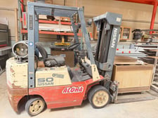 4,400 lb. Nissan #CPJ02A25PV, Forklift, LP gas, CT188 mast, 188" lift height, 24" load center, solid tires