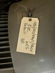 450 HP 1200 RPM WEG, Frame 586/7, BB, 460 Volts, Rebuilt, electrically OK