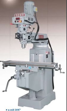 Acer #E-mill-3VK, Vertical Milling Machine, 10" x50" table, 20" stroke, 3 HP, 60-4500 RPM, new