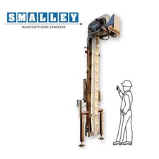 Smalley, 11'-3" DG vertical bucket lift plastic conveyor, Intralox S800 5" bucket belt, 12" cleats, 1/2 HP