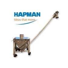 4" diameter x 11' long, Hapman, flex screw conveyor, 5 cu.ft. Stainless Steel load hopper, 62.5 RPM auger, 5