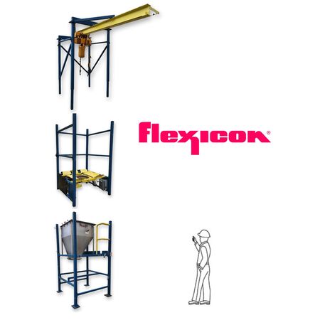 Flexicon, bulk bag discharger unloader w/ 2 ton chain hoist, 60" squaring base, 296.5" total H, 20 cu.ft.