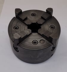 6" Buck #1306, 4-jaw lathe chuck, 1-1/2" center hole, adapter plate for Hardinge HLV-H lathe, no chuck key