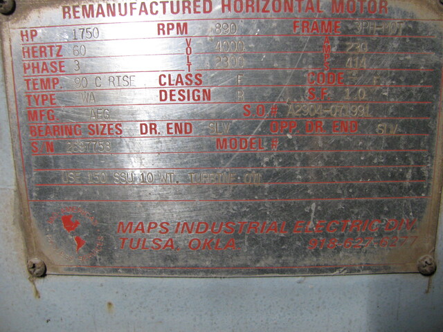1750 HP 890 RPM aeg #a209-071991, wp2, 4000/2300 v.