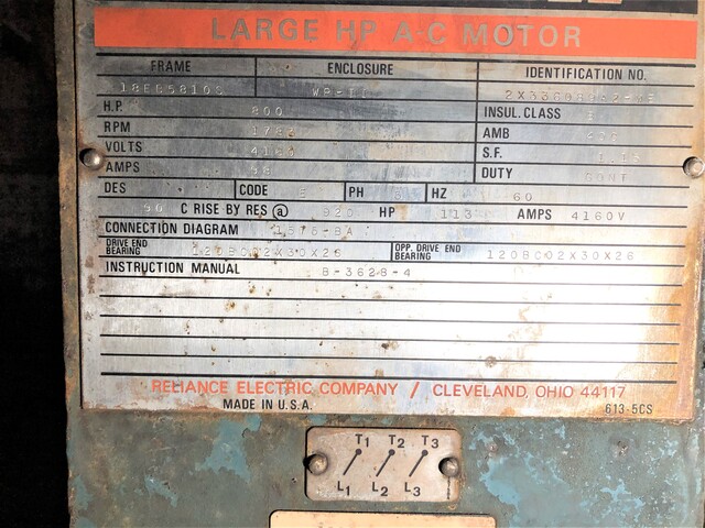 800 HP 1783 RPM Reliance, Frame 5810S, WP2, 4160 Volts (2 available)