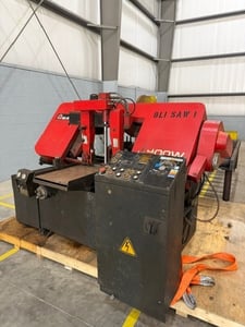 16" x 16" Amada #HA400W, Automatic Band Saw, 7.5 HP, 50-295 FPM, 180" band, roller tables, 2012