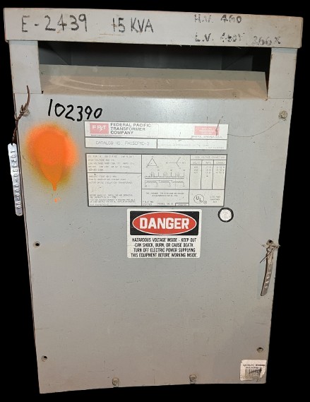 15 KVA 460 Primary, 460Y/266 Secondary, Federalpacific, Isolation Transformer, 3 Phase