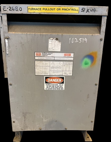 51 KVA 460 Primary, 460Y/266 Secondary, Federal Pacific, Isolation Transformer, 3 Phase