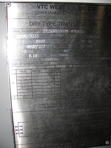 2500 KVA 6900 Primary, 480Y/277 Secondary, Westinghouse, Indoor Unit Substation, 3 Phase