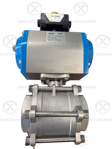 3" EVAC #PVX-3-NPTF-FB-MT35-NC, Pneumatic Actuated Ball Valve, DN80 NPTF, PN63, Stainless Steel, Normally