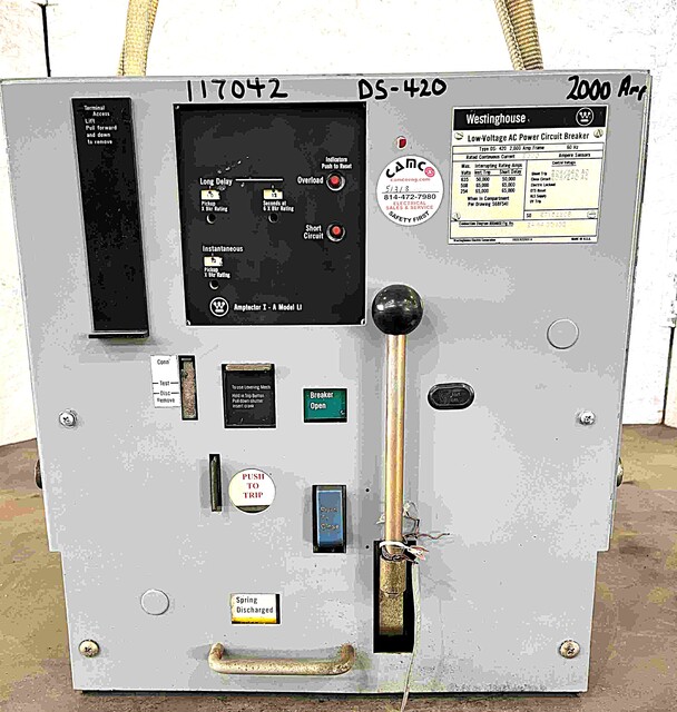 2000 Amps, Westinghouse #DS420, air circuit breaker, 635 Volts