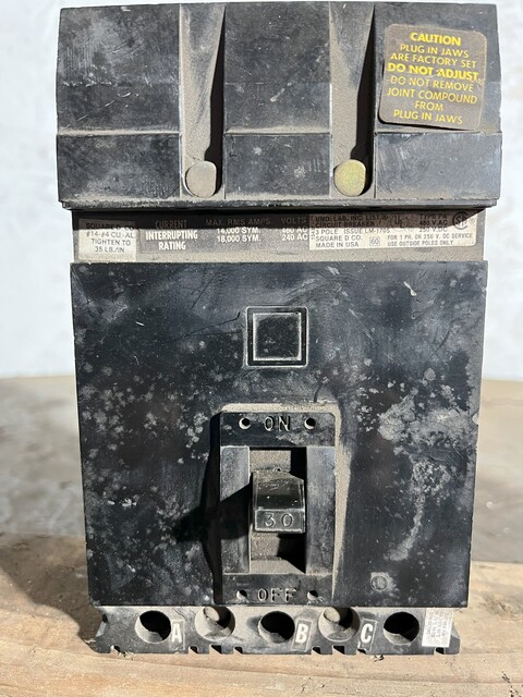 30 Amps, Square D #FA34030, molded insulated case circuit breaker, 480 Volts (3 available)