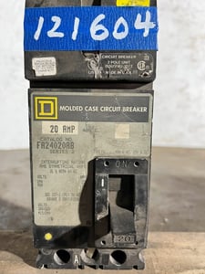 20 Amps, Square D #FA34020, molded insulated case circuit breaker, 480 Volts (3 available)