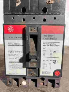 15 Amps, General Electric #TEML36015, molded insulated case circuit breaker, 600 Volts