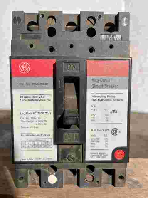 30 Amps, General Electric #TEML36030, molded insulated case circuit breaker, 600 Volts