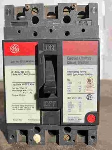 40 Amps, General Electric #TEL136040WL, molded insulated case circuit breaker, 600 Volts