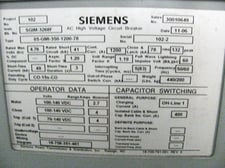 1200 Amps, Siemens #05-GMI-350-2000-78, vacuum circuit breaker, 2,300 Volts (6 available)
