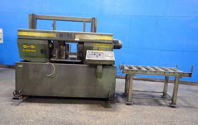 14" x 14" Hyd-Mech #H-14, horizontal band saw, bundling attachment, coolant, blade brush, 2003