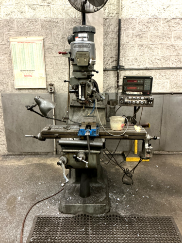 Bridgeport, vertical milling machine, 9" x 42" powered table, 2 HP, 1410/1735 RPM, variable speed, 2-axis