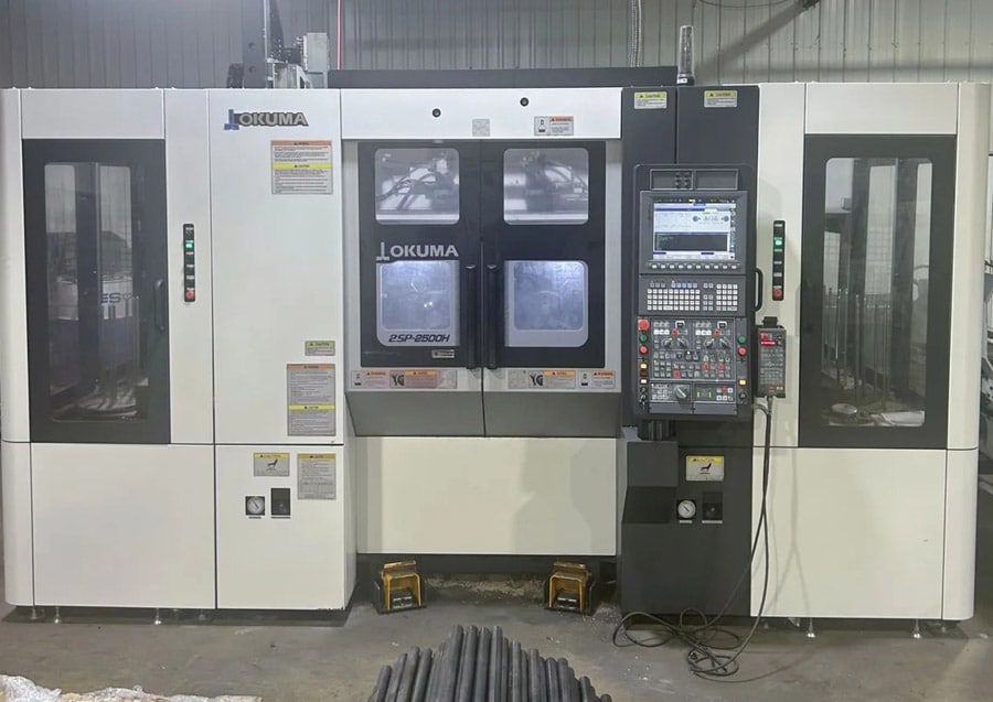Okuma #2SP-2500H, twin spindle CNC lathe, OSP-P300LA, 16.14" cutting diameter, (2) 3-jaw 10" chucks, (2) 12
