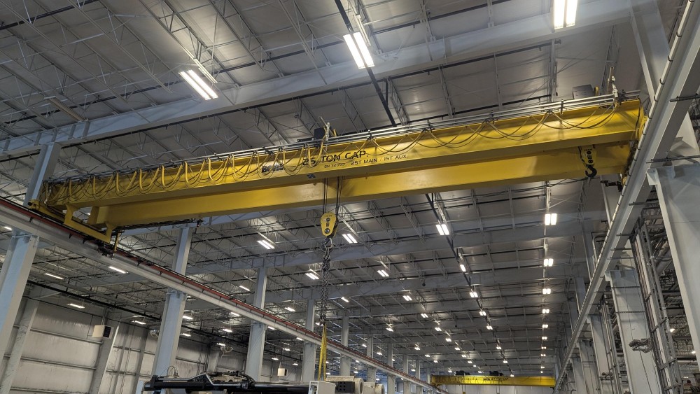 25/15 Ton, R & M, 56' 2.5" span, 33' lift, radio control, VFD bridge/trolley, 2016 [#2755]