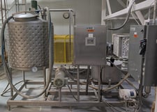 Relco, Liquid Mixing and Metering Skid, 200 gallon jacketed tank, 30 gallon scale tank, 5 HP Fristam CIP