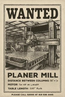 Planer Mill, 200" table length, 80" between columns, 50 HP