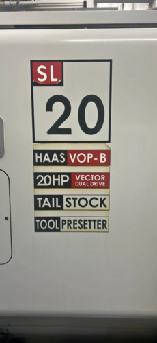 Haas #SL-20, CNC Lathe, 23" swing, 24" machining length, 10.3" turning diameter, 8" chuck, 2" bar, 20 HP