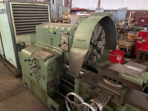 28" x 48" American Pacemaker #30x54, Engine Lathe, 19.5" socs, 24" 4-jaw chuck, 2.5" spindle bore, 40 HP