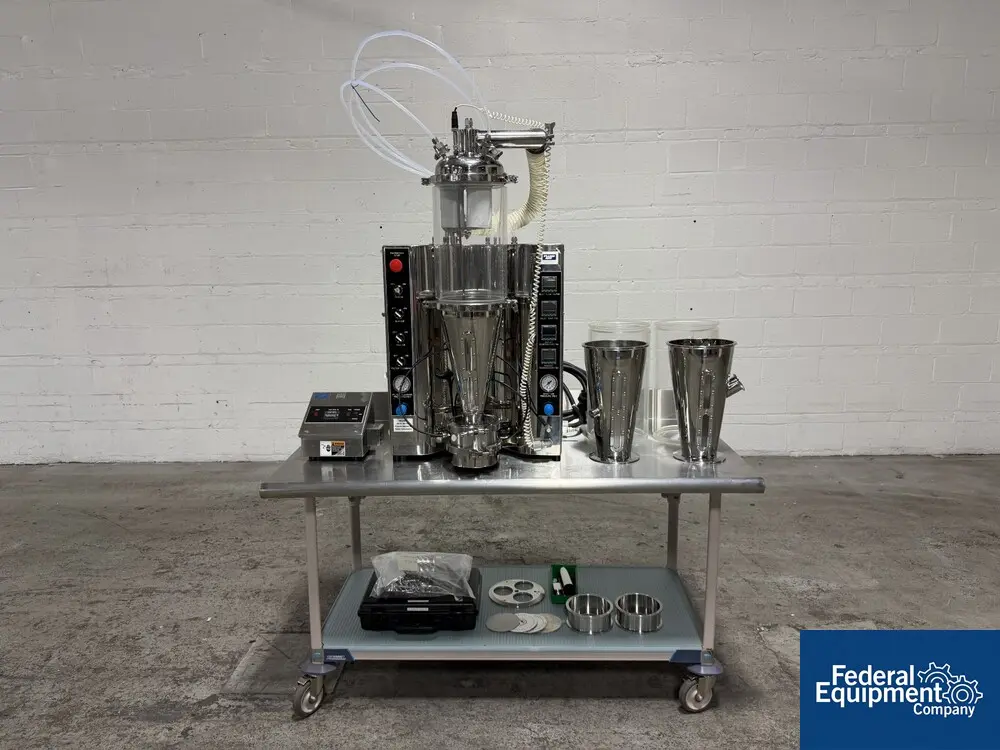 Fluid Air #0002-FBFP, Fluid Bed Dryer, 5g-1kg, top spray, w/ parts (2 available)
