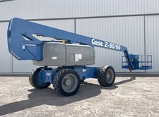 500 lb. Genie #Z-80/60, boom lift, 78' lift, Perkins 408D-33 diesel engine, 4X4, pneumatic tires, 2010