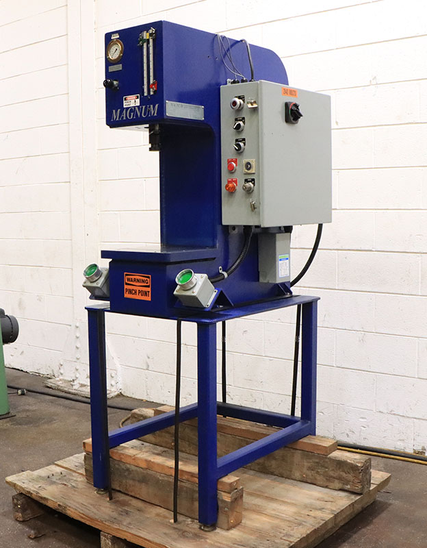 6.1 Ton, Magnum #HBM-6A, hydraulic C-frame press, 7" stroke, 14" daylight, 10" throat, 24" x20" bed, adj.