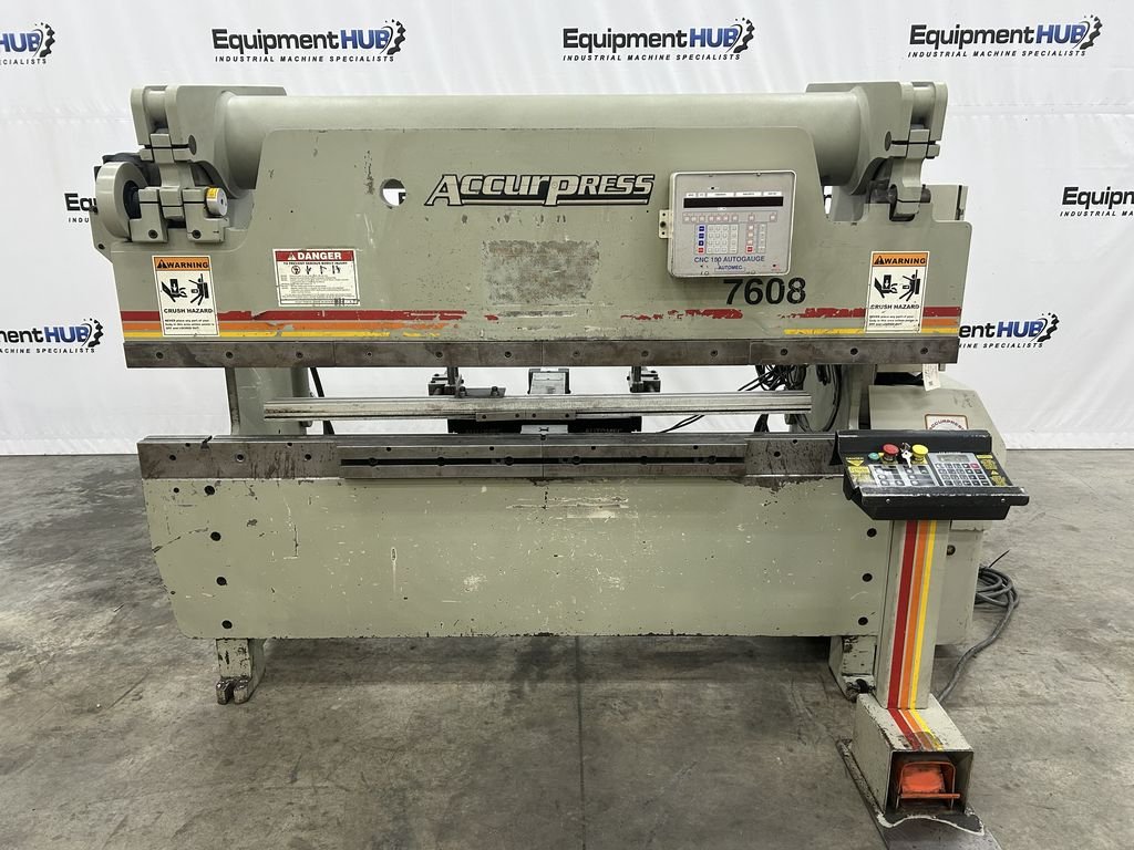 60 Ton, Accurpress #7608, CNC press brake, 8' overall, 76" between housing, 8" stroke, 8" throat, Automec CNC