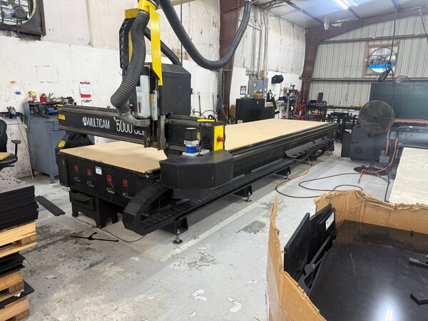 Multicam 5000 Series, CNC Router, 5' x20', ES-929 spindle, vacuum table, 20 HP, 12 tool, rotary changer, 2016