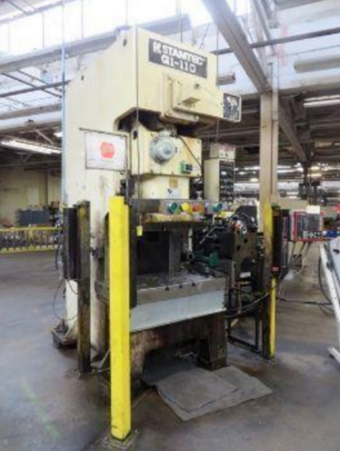 121 Ton, Stamtec #G1-110, Gap Frame Press, air cooled & brake, 7.1" stroke, 13.7" Shut Height, 3.2" adj.