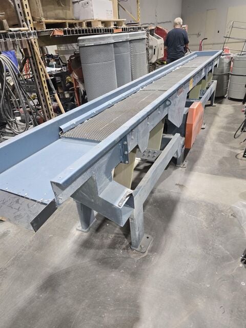 18" wide x 16' long, Forsberg #NF, vibratory screening conveyor, ball deck, 16 & 24 mesh screens, 2 HP, TEFC