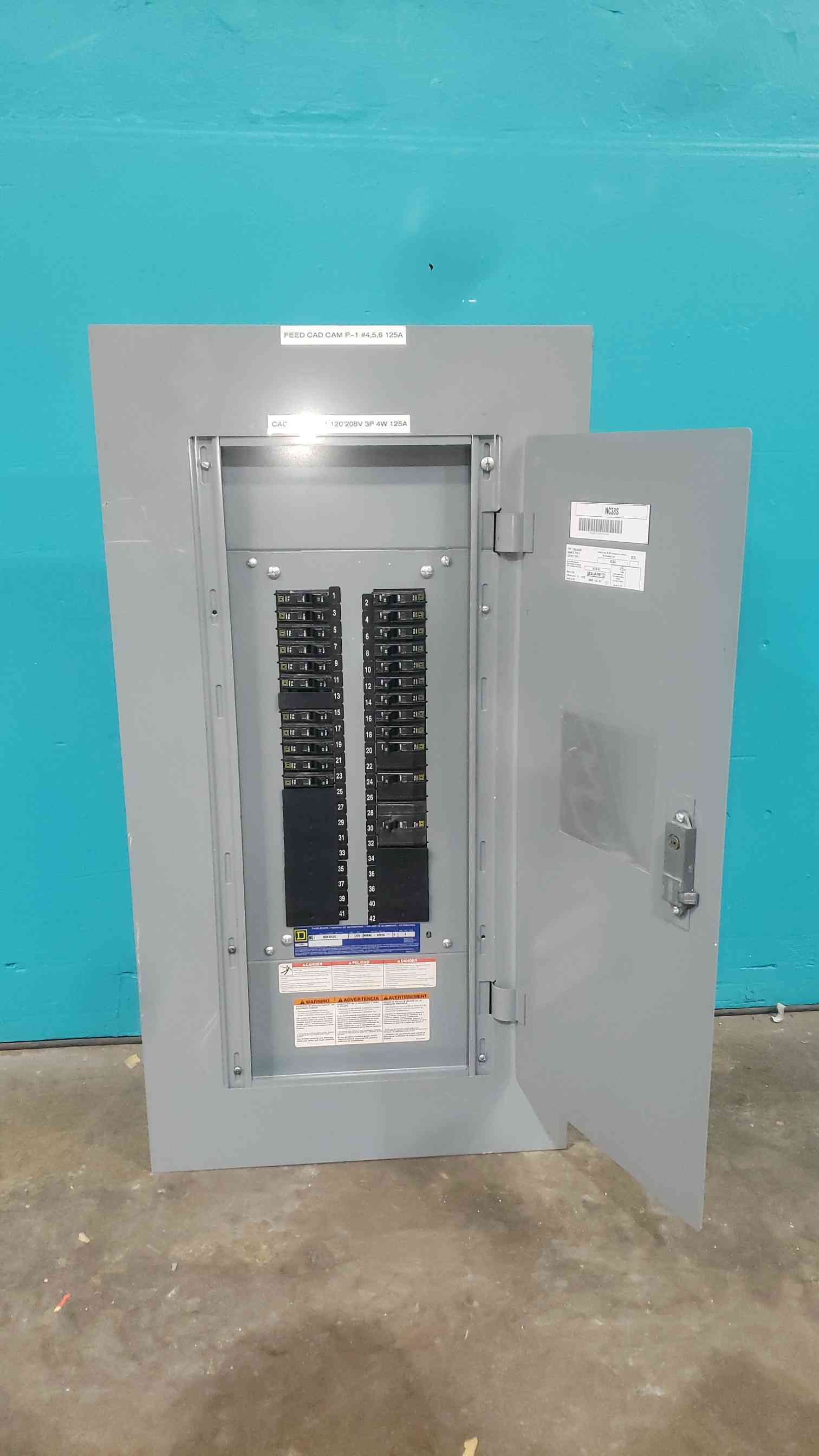 225 Amp. Square D, NQ442L2C, panelboard, 120/208 Volts, 3 Phase, 42 circuit, w/ 23 QO breakers