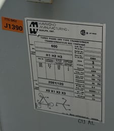3 KVA 600 Delta Primary, 208Y/120 Secondary, Hammond Manufacturing Mfg., Dry-Type Transformer, Type K