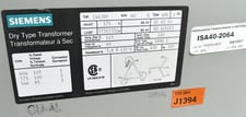 40 KVA 575 Delta Primary, 575Y/332 Secondary, Siemens Electric Ltd., Dry Type Transformer, K-Rated