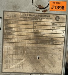 3 KVA 480 Delta Primary, 208Y/120 Secondary, Rex Mfg. (Transfactor Industries Inc.), Dry Type Transformer