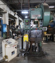 45 Ton, Minster #59S, Gap Frame Press, 3" stroke, 15.75" Shut Height, 120 SPM, 28" x 18" bed, 5 HP, 1994