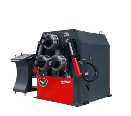 4" x 4" x 3/8" RMT #A-FAB-HD-433, hydraulic angle roll, 15 HP, 4.3" shaft diameter, 12.4" roll diameter, 6-32
