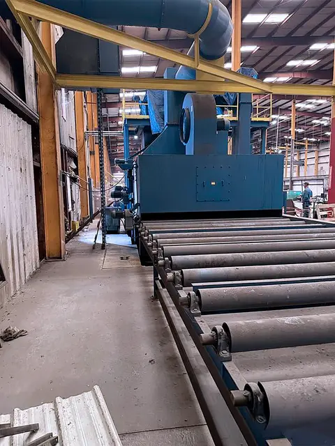 Blastec, 10' plate blast machine, (4) 25 HP wheels, 100 HP total, 24" wheel diameter, 1750 RPM, 8" max plate