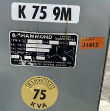 75 KVA 600Y Primary, 240 Delta Secondary, Hammond Mfg. Co. Ltd., Isolation 3-Phase Transformer, 60 Hz