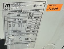 Hammond Mfg., Three-Phase Drive Isolation Transformer, 20 kVA, 480 Delta, 230Y/133V, 60 Hz