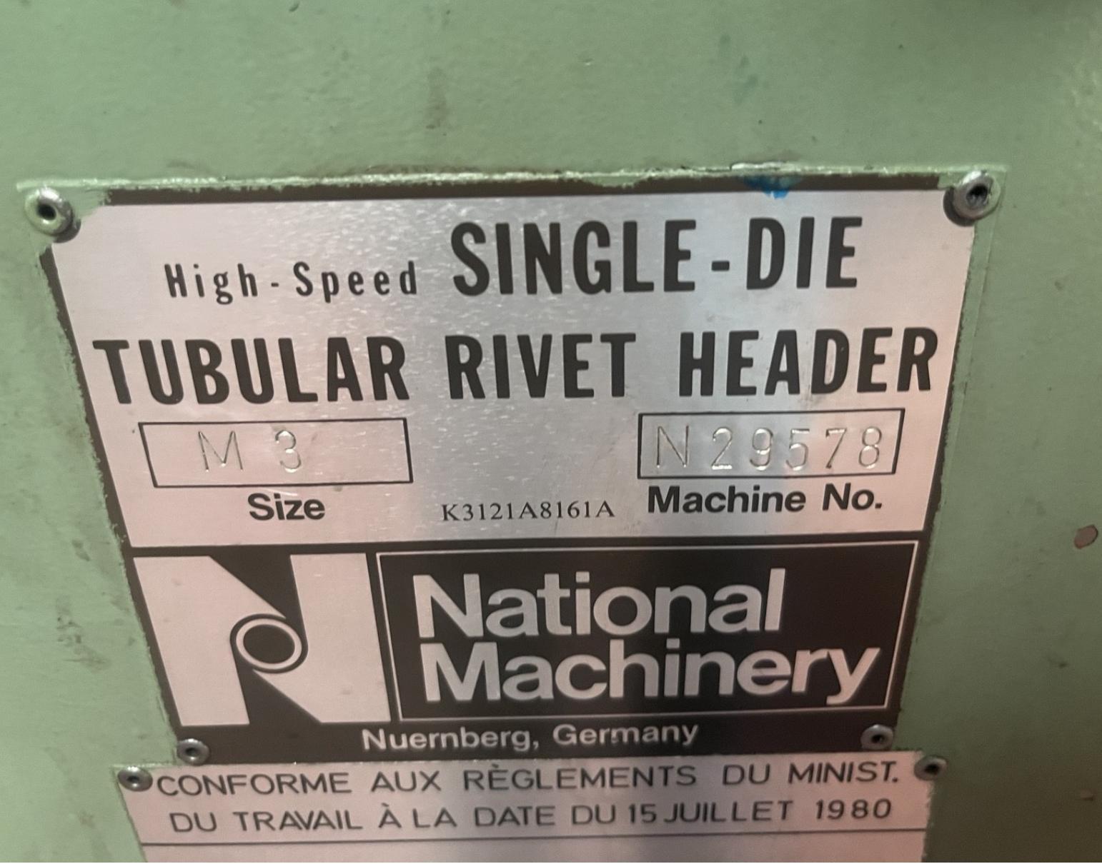 1/8" National #M3, High Speed Single Die Tubular Rivet Header, 1/2" rivet length, 5/8" cutoff length, 3/16"
