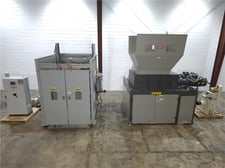 49" x 36" Cumberland, quad shaft shredder/granulator line, dual 35 HP shredder, 16" x 40" #1640X granulator