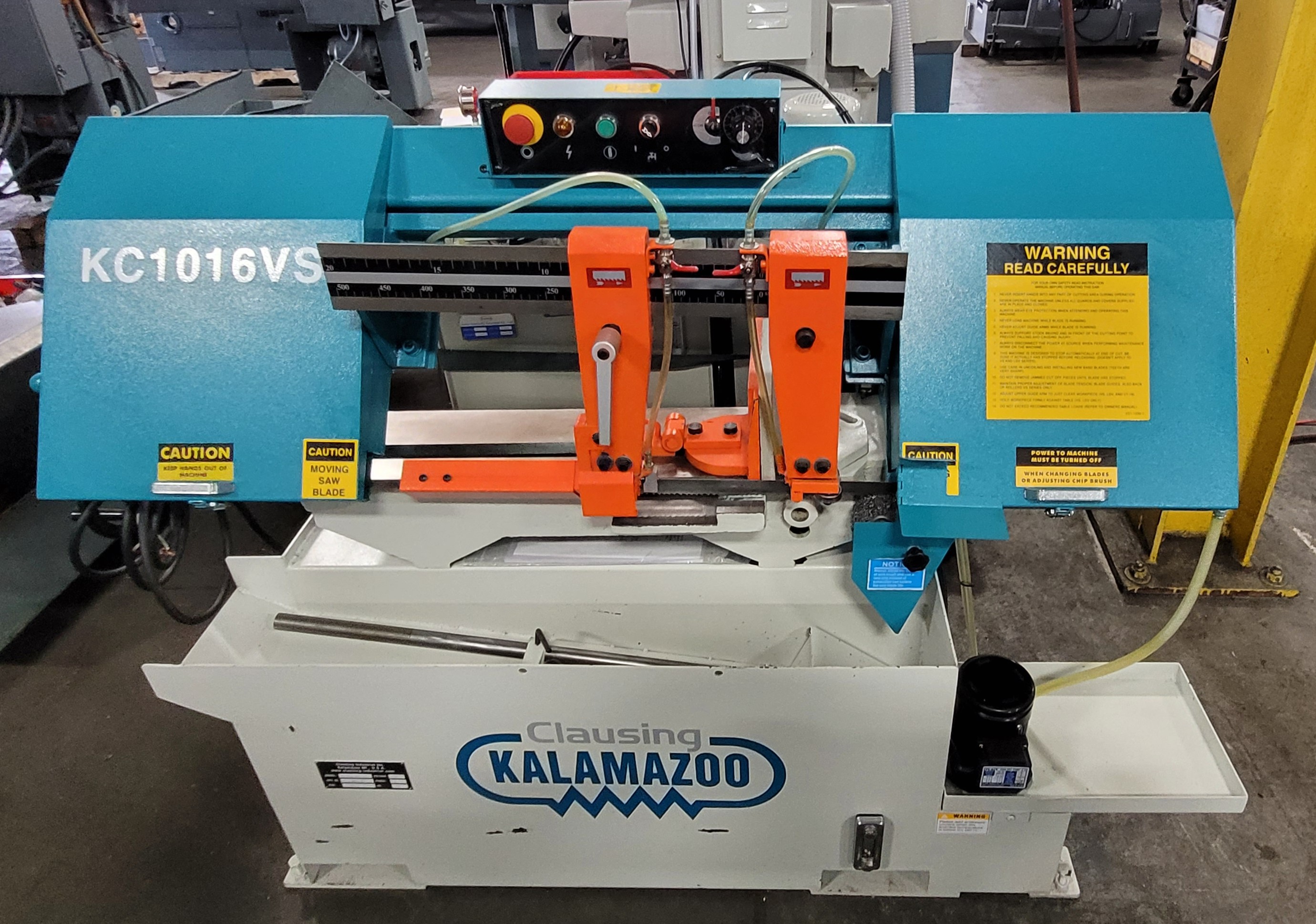9" x 14.5" Clausing Kalamazoo #KC1016VS, horizontal band saw, 1" x .035" x 132" blade, 50-295 FPM, 15" band